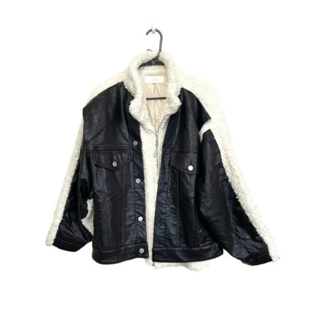 Blank NYC Black and Cream Sherpa + Leather Jacket